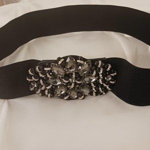 STUNNING! Black Elastic Beaded with faux crystal clasp belt
